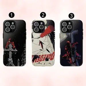 Daredevil Superhero iPhone Case – Dark Comic Vigilante Aesthetic Phone Cover, Red Suit Hero Night City Rooftop Design Protective Case for iPhone