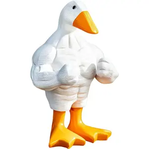 Funny Key Holder Goose Figurine 6.3 inch Muscular Statue Key Hook Office Stress Relief Desk Bookshelf LivingRoom Ornament Gifts