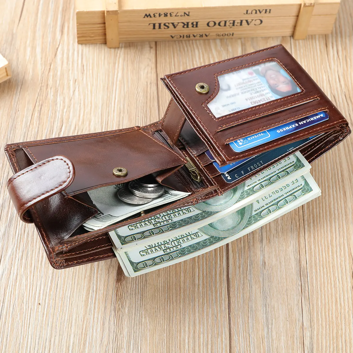 Vintage Men's Top-Grain Leather Wallet,Durable and Classic Bi-Fold Daily Wallet with Ample Card and Cash Space,Durable Bifold Wallet
