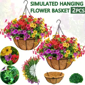 2pcs Artificial Hanging Flowers Baskets with 24 Realistic Daisies & Eucalyptus - UV-Resistant Outdoor/Indoor Decor for Porch, Patio, Balcony, Yard - Includes Hanging Baskets & Greenery