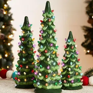 Retro hand-painted desktop Christmas tree, ceramic Christmas tree, lighting up, desktop Christmas tree and lights, perfect desktop family holiday decoration (3 AA batteries need to be prepared by yourself), Battery Powered Ornament
