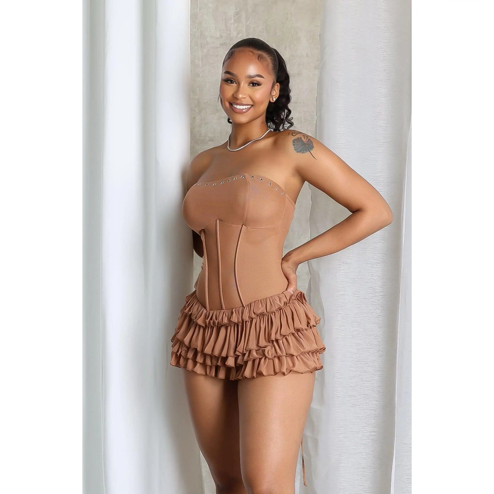 Natti Ruffled Corset Tube Mini Dress