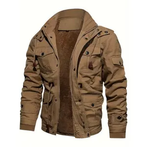 Mens Stylish Warm Fleece Hooded Jacket with Practical Multi-Pocket Design - Chic Cargo Style for Comfortable Outdoor Adventures