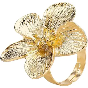 Dainty Large Flower Adjustable Ring for Women  Plated Elegant Floral Statement Stacking Finge Band Rings Wedding Party Fashion
