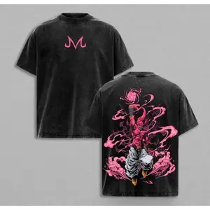Majin Buu Vintage Washed Anime T-Shirt | Kid Buu Pink Energy Graphic Tee | Oversized Streetwear Retro Shirt | Heavy Cotton Gift for DBZ & Anime Fans