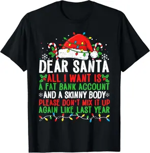 100% Cotton Funny Christmas Shirts for Women Men Adult Dear Santa T-Shirt