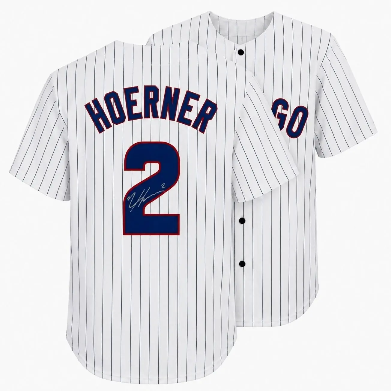 All-over Print Baseball Jersey Without Piping, White Blue Pinstripe Baseball Uniform, Hoerner #2 Facsimile Autographed Sports Fan Jersey O