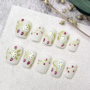 Flower Pattern Fake Nails with Nail File & Tape, 10pcs/set Square Press on Nails for Women & Girls DIY Nail Art, Elegant Stick on Nails Kit