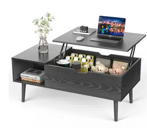 39.4"Lx19.6"Wx17.4"H Wood Lift Top Coffee Table with Hidden Compartment and Adjustable Storage Shelf