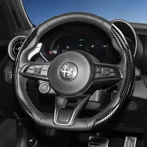 For Alfa Romeo Segmented Carbon Fiber Steering Wheel Cover Sporty Style Non-Slip Comfortable Grip 2-Piece/3-Piece Set Quick-Install Design All-Season Compatibility For Junior/Tonale/Stelvio/Giulia Black Blue Silver, Car Steering Wheel Insert Accessories