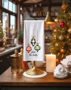 Christmas Farmhouse Decor Cotton Hand Towel, Buffalo Check Ornament Design Kitchen Towel