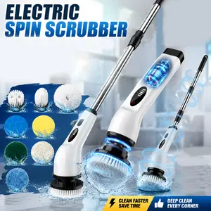 【Super Electric】Cordless Electric Spin Scrubber, 2-Speed Bathroom Accessories Cleaning Kit with 8 Replaceable Brush Heads for Bathroom, Kitchen, Household Surfaces