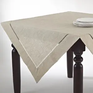 212 MAIN 40 in. Square Poly-Linen Polyester Blend Toscana Tablecloth - Natural Look, Tuscan Vibe, Mediterranean Style Household Kitchen Textile for Dining Tables