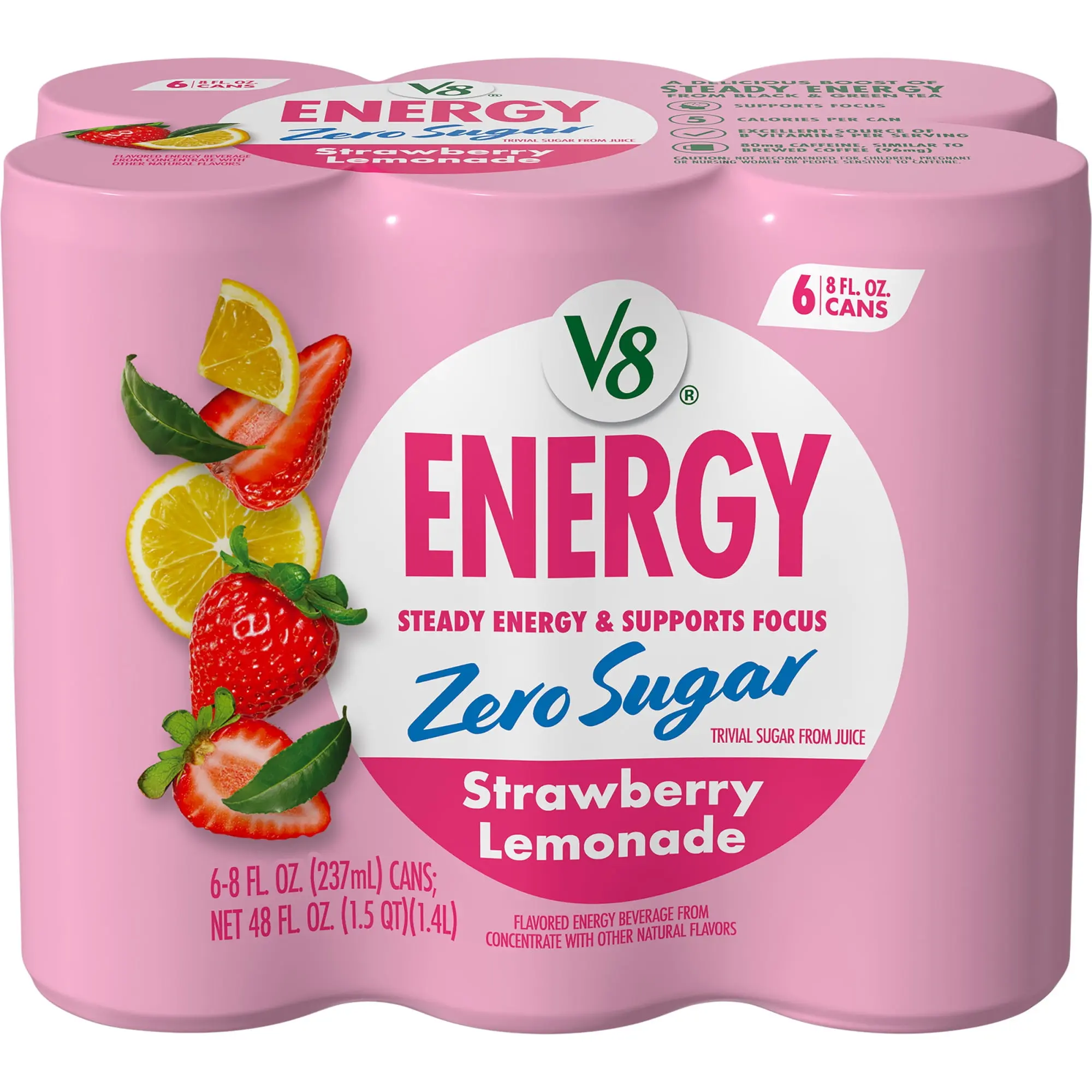 V8 Energy Diet Strawberry Lemonade Juice Energy Drink, 8 fl oz Can (6 Pack)