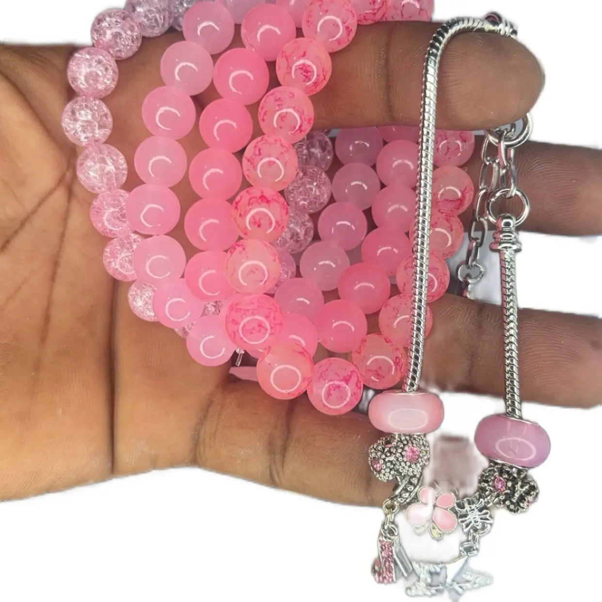 Charm and Beaded Bracelet Mystery Set - 1 Charm Bracelet and 4 Beaded Bracelets(beaded bracelets randomly picked