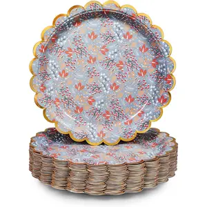 Confettiville Christmas Paper Plates, 50-Count Disposable Christmas Dinner Plates, Scalloped Gold, Party Supplies
