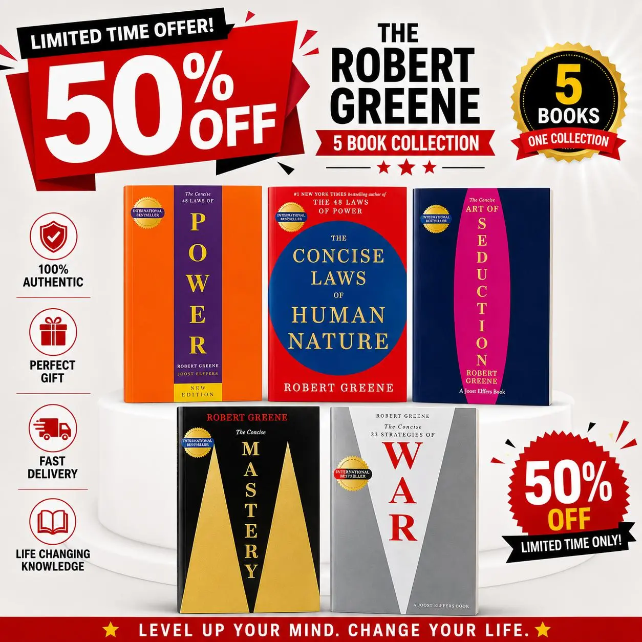 Robert Greene 5 Book Set: Concise Power,Law,War,Mastery,Seduction (Paperback)