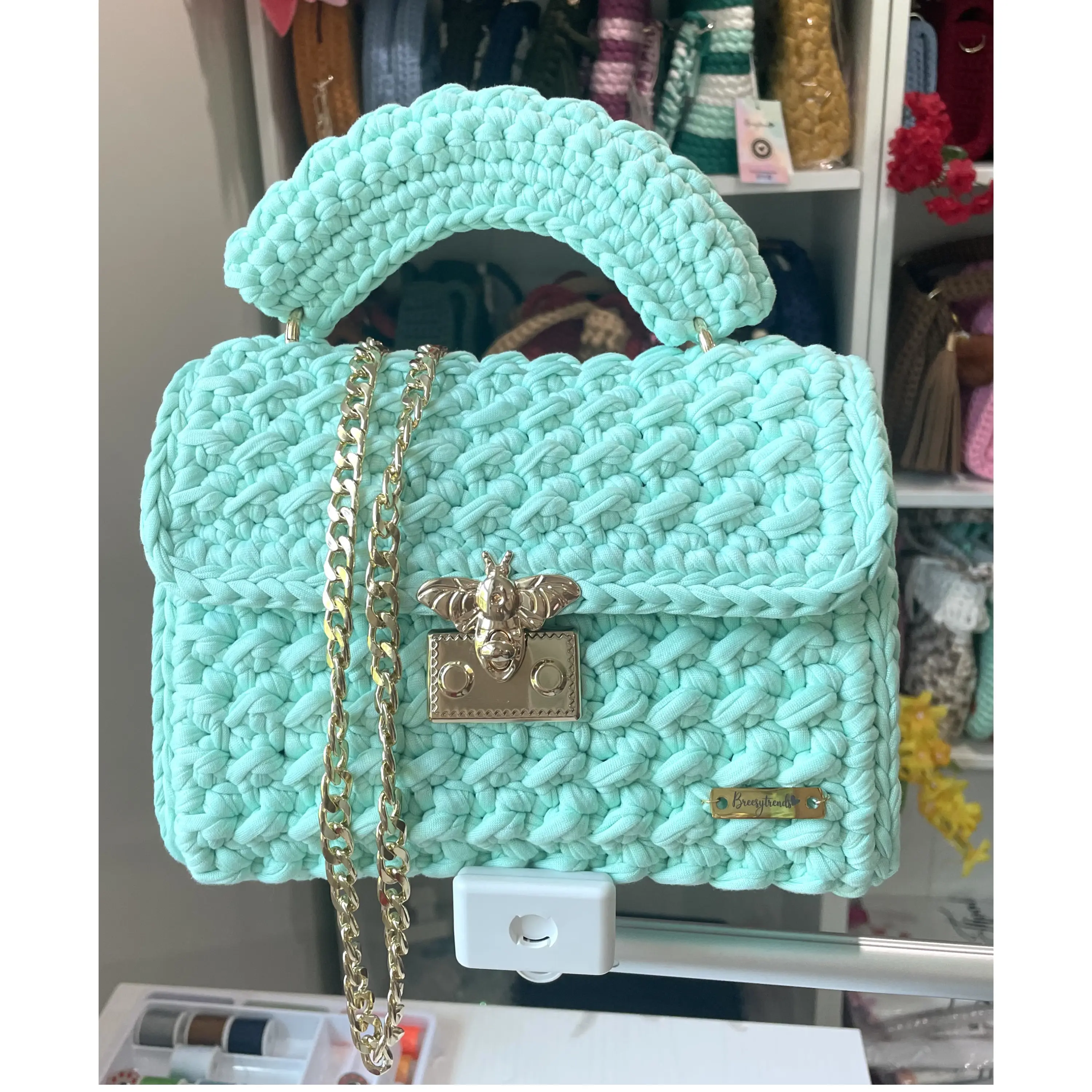 Mint Handmade bag Crochet, Elegant Hand Knitted Purse Bag, Shoulder Luxury Bag, crochet handbag, gift for her