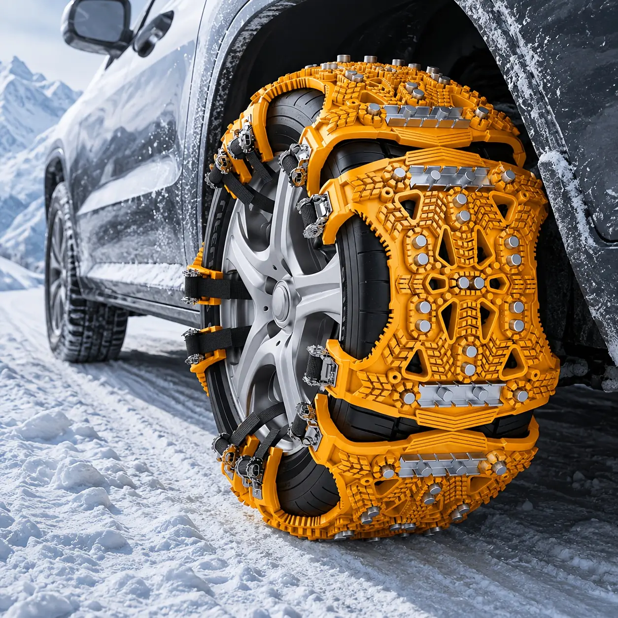 2pcs Set Of Car Anti-Skid Chains, Snow Tire Chains, Anti-Slip And Ice Crack Prevention, Suitable for Car Tires, Adjustable, TUP Material, Wear-Resistant, Winter Car Accessories, Universal Snow Tire Chains for SUVs, Sedans, And Off-Road Vehicles