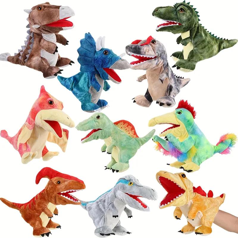 DDEMSMOE Soft Adorable Stuffed Dinosaur Plush Hand Puppets - BPA-Free Cotton Moveable Stuffed Animal, Safe Unisex 3-6Years Toys for Boys, Creative Role Play Birthday Gift
