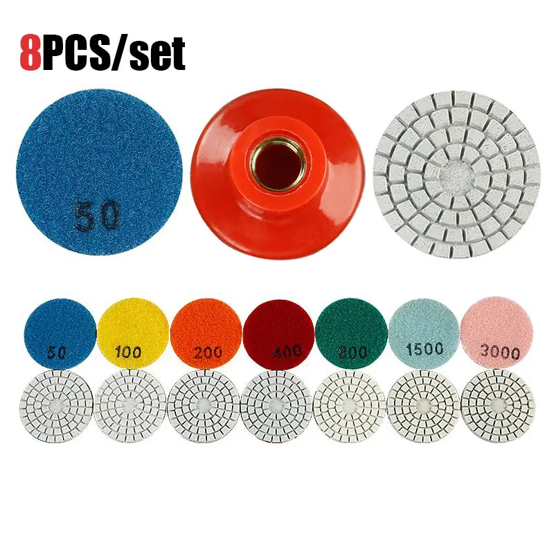 LOZLIN 8PCS/set 2"(50MM) Diamond Polishing Pad Kit - Wet Grinding/Polishing Discs for Granite, Marble, Concrete, Jade & Stone - Small Angle Grinder Tools for Floor & Stone