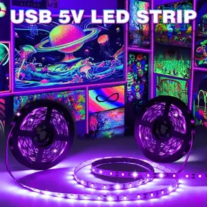 UV Light Party Lamp with USB Plug and Battery Box, Dc 5v, Adjustable UV-C LED Bulb for Halloween Christmas Valentine Birthday Decorations, Party Lighting Decoration, Led Strip Lights