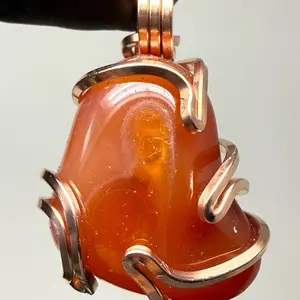 Large Carnelian Copper PENDANT Artisan Handcrafted Wire Smith Unique Design Metaphysical Jewelry Madagascar Daily Birthday Anniversary Engagement