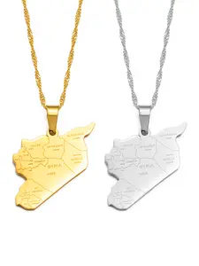 1pc Syria Map With City Name Silver Color / Gold Color Charms Necklaces Necklace For Daughter Initial Syrians Jewelry, Modern Fashion Accessories