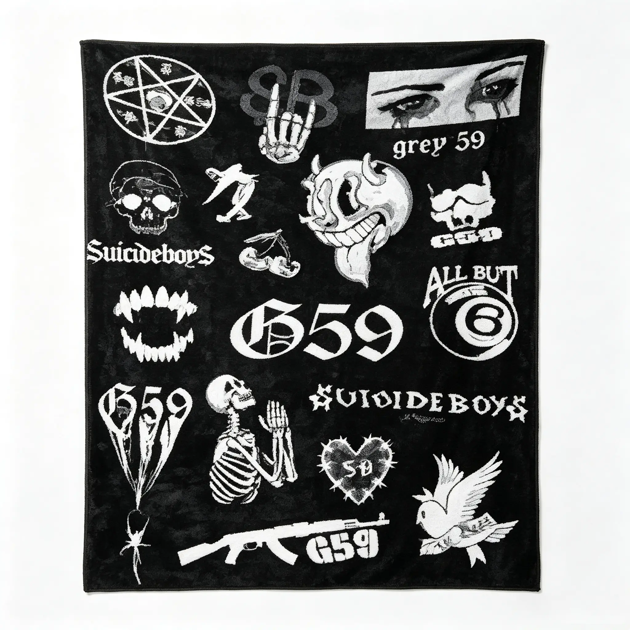 Soft Gothic Style Records Collage Fleece Blanket - Hip Hop Rap Themed Cozy Throw Flannel Throw 280g Fleece Blanket Premium Soft Fleece Art Blanket living room bed bedroom blanket 4 Sizes Available - Family-Friendly Leisure Yoga Thermal Blanket