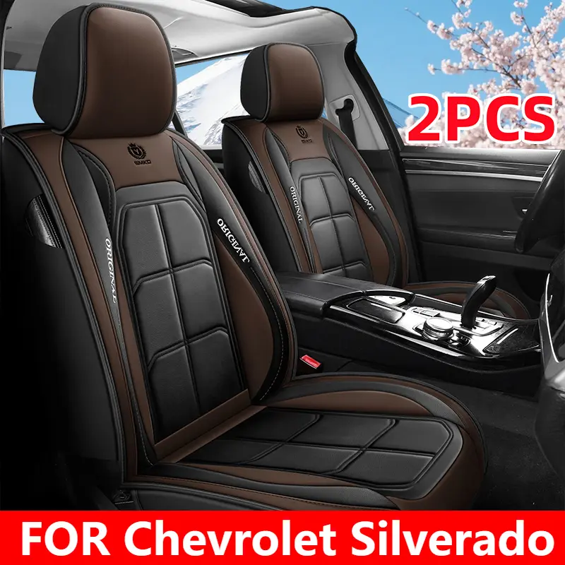 2PCS Solid Black Snug Fit Seat Covers for Cars - Chevrolet Silverado Chevy Auto Parts, Waterproof PU Leather Front-Row Fully Wrapped Driver/Passenger Covers, Quick Slip-On, Durable, Scratch-Resistant, Built for Daily Driving, All-Seasons Car Accessories