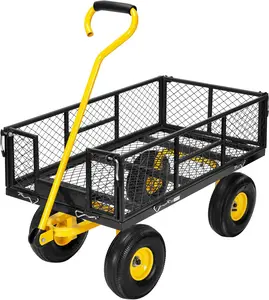 VIVOHOME Heavy Duty 880 LBS Capacity Mesh Steel Garden Cart Folding Utility Wagon with Removable Sides and 4.10/3.50-4" Wheels 10 Inch Tire