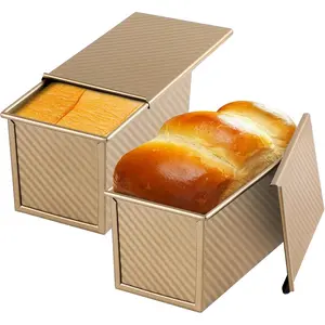 Pullman Loaf Pan 2 Pack, 1 lb Non-Stick Bread Pan with Lid Carbon Steel  Toast Box Mold With Cover For Bakeware Bread, Baking Tools for Oven Baking