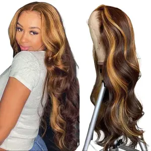 Balayage Highlight Human Hair Wigs P4/27 Color 100% Virgin Remy Body Wave Texture 13x4 Invisible Lace Front Pre-Plucked Glueless Cap for Natural Stylish Upgrade