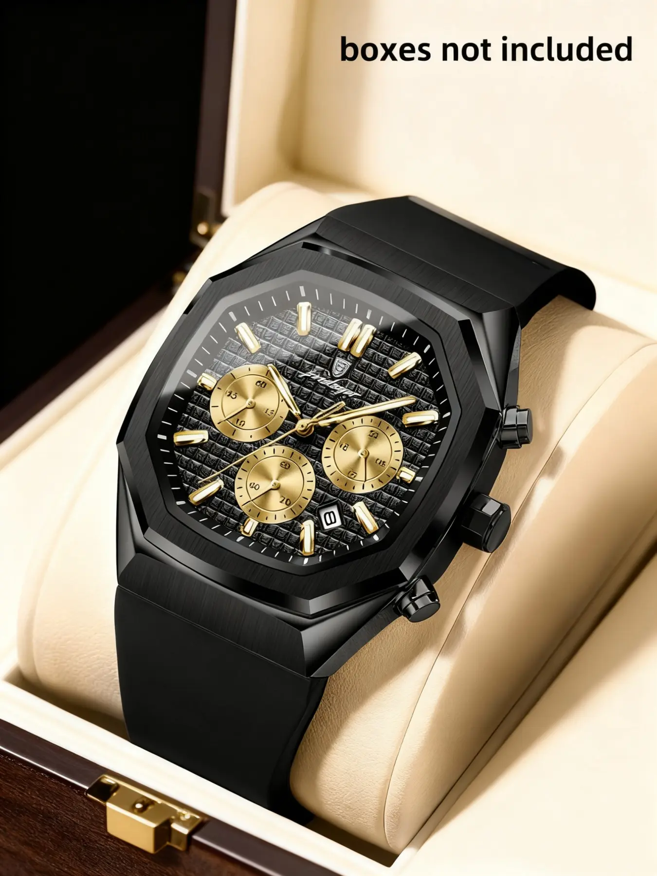 POEDAGAR Men's Business Waterproof Night Light Timing Code Strap Calendar Quartz Watch Men's Silicone Strap Fashion Casual Men's Watch Luminous Analog Watch