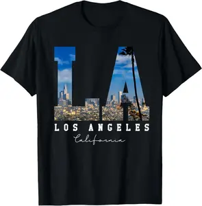 Los-Angeles California LA Skyline Pride-Black White Summer Casual Shortsleeve Cotton T-Shirt
