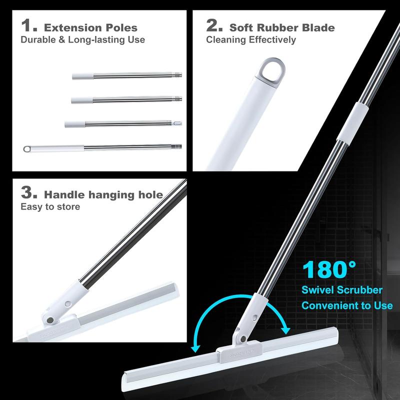 Joybos Floor Squeegee Broom , Long Handle Window Squeegee, Silicone Pet Hair Remover,Magic Broom for Shower Bathroom Kitchen Pet Hair Adjustable