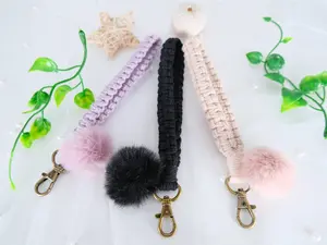 Macrame Wristlet  Macrame Keychains Boho Keychains Badge Holder Braided Macrame Wristlet Key Accessory Hippie Keychain