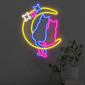 Moon Cat Neon Sign, Wall Decor, Bedroom LED Sign, Bar/club Sign, Kids Room, Restaurant, Party, Pet Store, Gift, LED Art Wall Decoration
