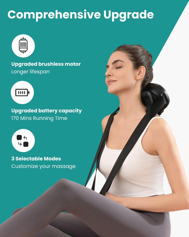 Nekteck Cordless Neck Massager with Heat, Shiatsu Back and Shoulder Massager, Deep Tissue 6D Kneading Massage Pillow for Neck and Back Pain Relief