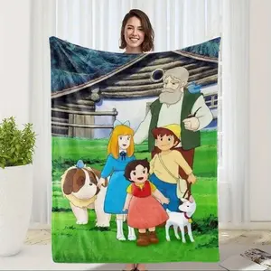 Cartoon Heidi theme printed flannel blanket - soft and comfortable, suitable for sofa, bedroom, office, all seasons, ideal gift