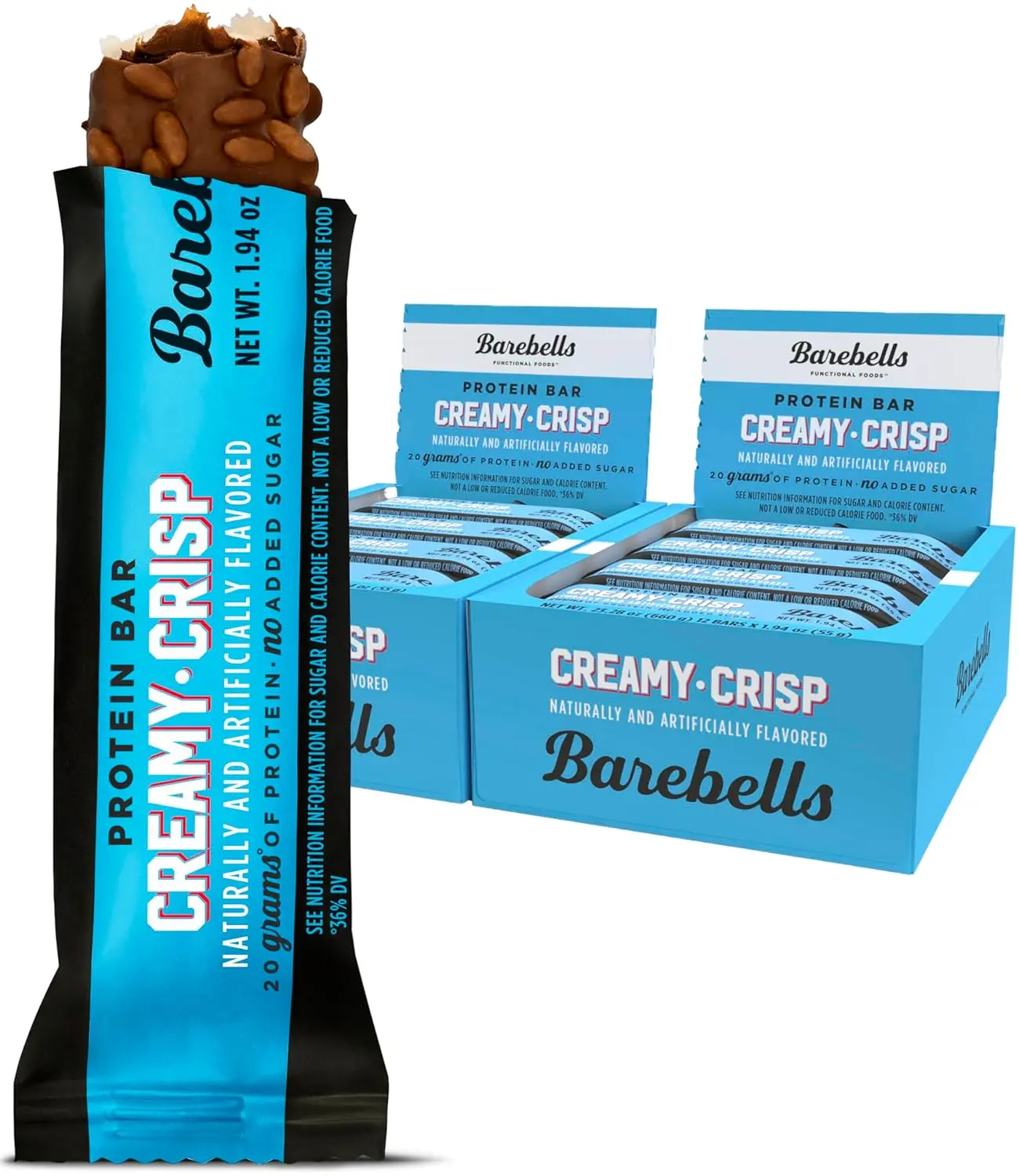 Barebells Protein Bars Creamy Crisp - 12 Count, 20g High Protein Treats - Chocolate Nutrition Bar with 1g Total Sugars - On-The-Go Breakfast or Post-Workout Snack (2 Pack)