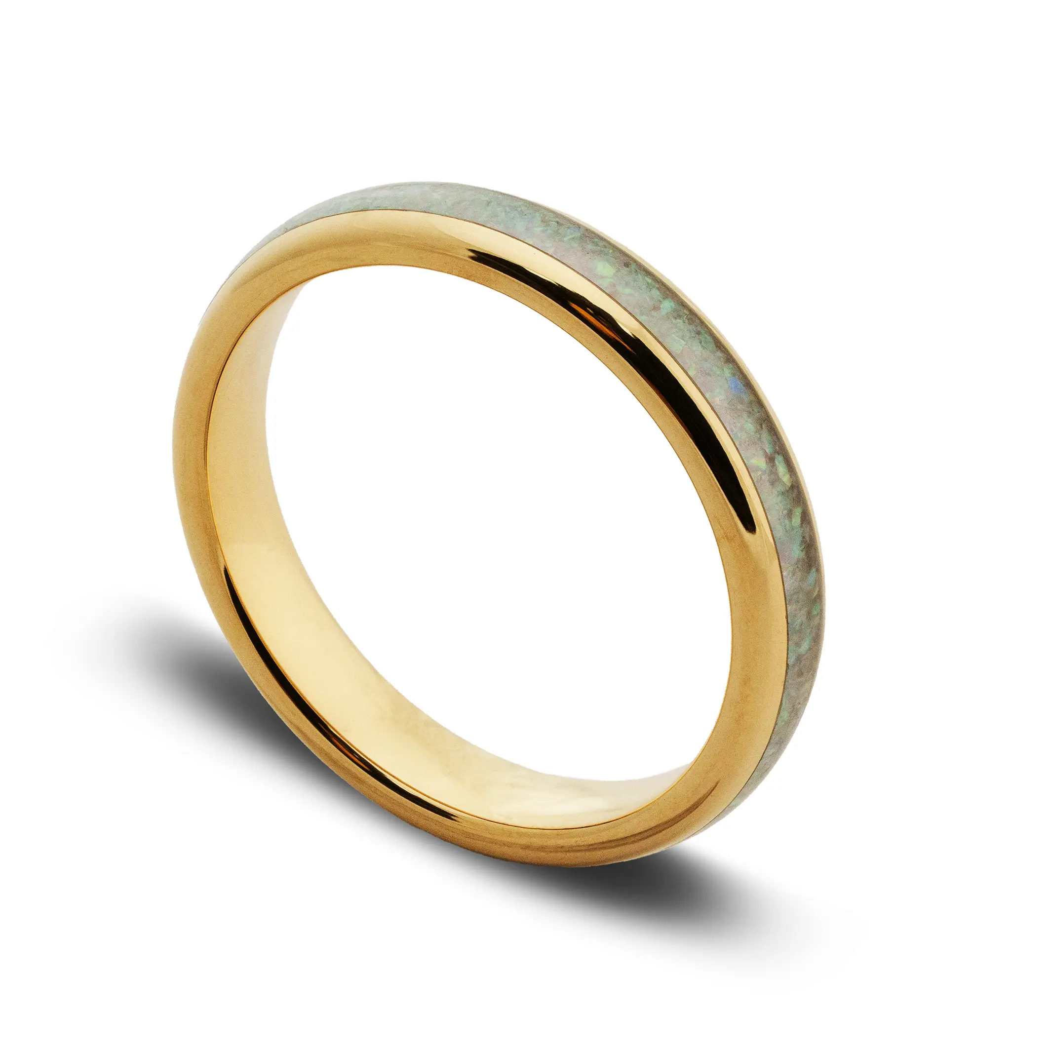 Women's Celestial Female Wedding Band - 4mm Gold-Plated Tungsten Carbide Ring with Crushed Opal Inlay, Golden Rings with Radiant Tone, Unique Choice