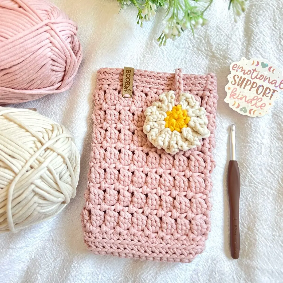 Handmade Pink Crochet Kindle Sleeve