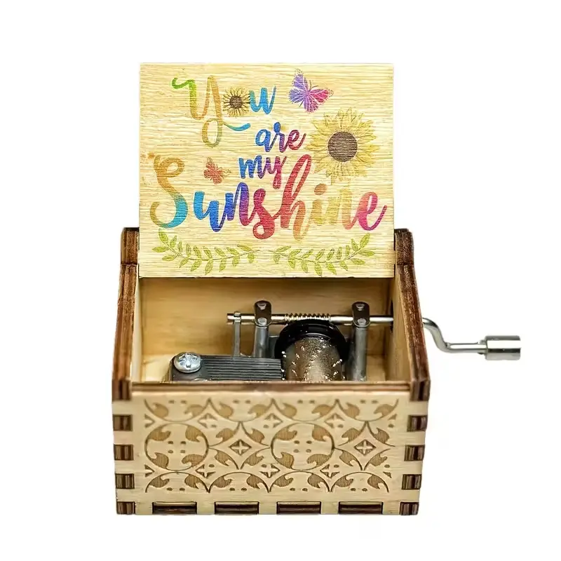 you are my sunshine 1 pcs Wooden Laser Engraved Vintage Decorative Design Clockwork Music Box, Hand Crank Eight-Tune Musical Box, Home Office Room Decoration Items Gift for Birthday Thanksgiving Christmas New Year Art Ornaments