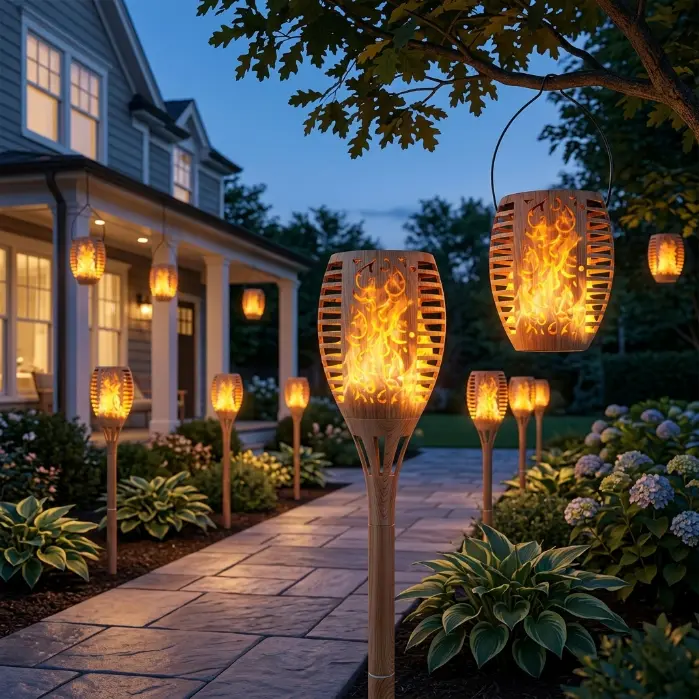 Rawink Solar Lights Outdoor, Waterproof Solar Flame Torch Lights, Flickering Flame Garden Pathway Lighting for Patio, Walkway, Landscape Decor