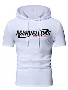 Men's Streetwear Short Sleeve Fitted Hoodie | Casual Urban Graphic Tee for Summer OOTD | Comfortable Lightweight Gym & Street Style Essential