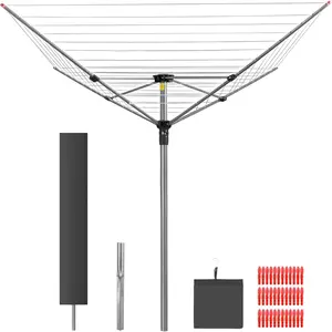 Umbrella Clothesline Duty, Retractable Drying Rack 4-Arm 12 Lines 164 Ft, Clothes Line, Foldable Drying Rack for Backyard