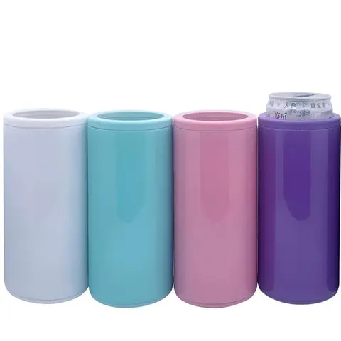 12oz Blank Sublimation Can holder Cooler With screw on Lid Straight Tumblers Stainless Double Insulated