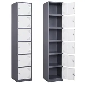 Yizosh Metal Locker with 6 Doors, Tall Steel Storage Lockers for Employees - 71" Locker Storage Cabinets for School, Gym, Home, Office, Garage (Grey White)