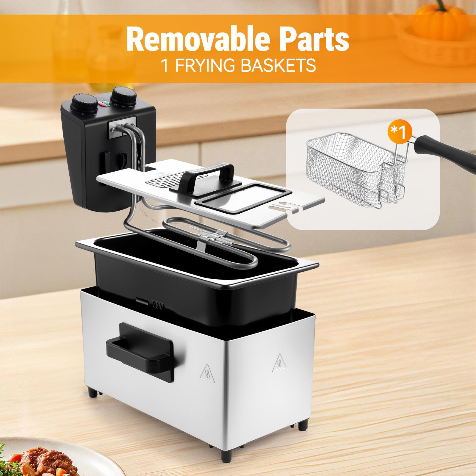 Electric Deep Fryer with Timer, Stainless Steel Countertop Fryer with Basket for Fries, Chicken, Shrimp and Snacks